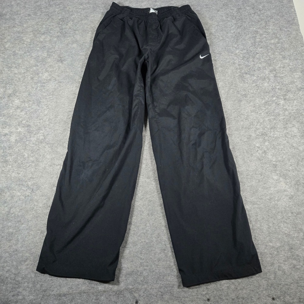Nike Mens Black Fit Athletic Training Track Pants Wide Leg Swoosh Size Medium